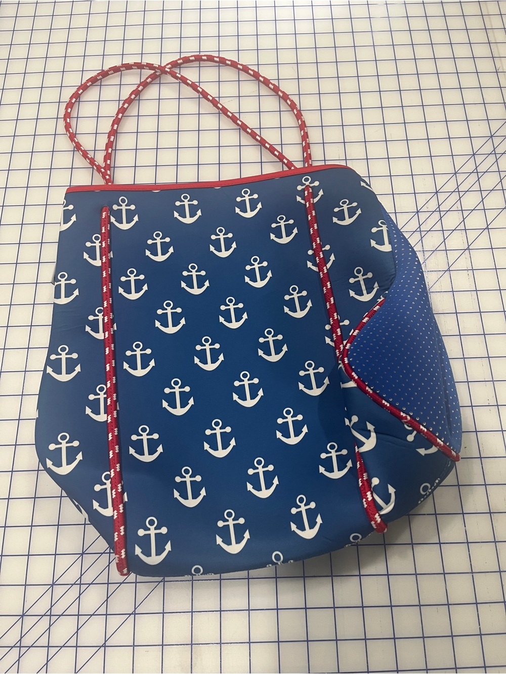 Nautical Anchor Print Blue Tote Bag